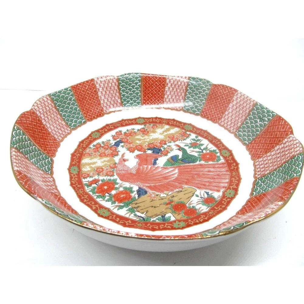 Arita Imari Peacock Red Vintage Vegetable Serving Bowl